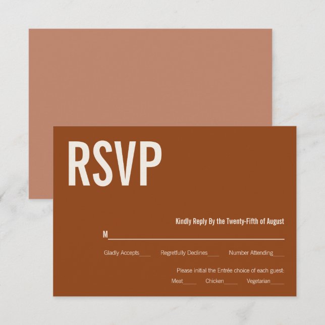 Simple Boho Terracotta Typoographic RSVP (Frente/Verso)