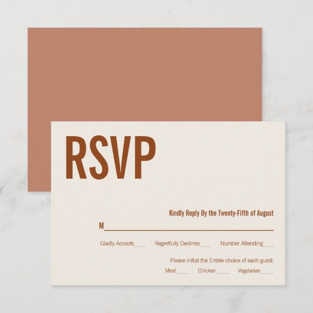 Simple Boho Terracotta Typoographic RSVP (Frente/Verso)