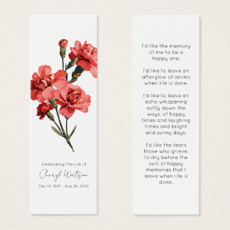 Simple Carnation Funeral Memorial Bookmark