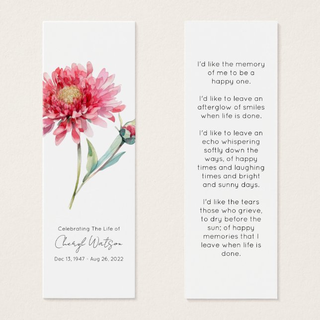 Simple Chrysanthemum Funeral Memorial Bookmark (Frente & Verso)