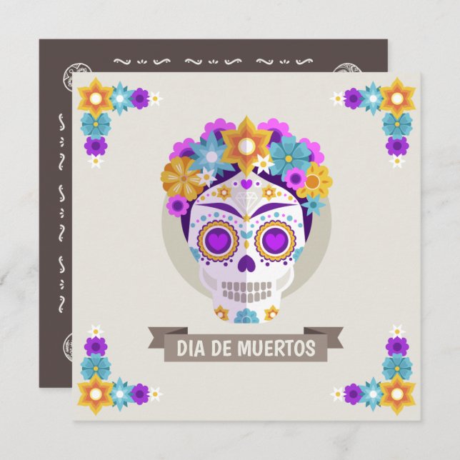Simple Dia de los Muertos - Convite de Crânio (Frente/Verso)