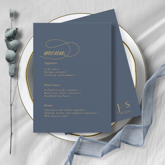 Simple Elegance Wedding Menu Blue ID1022 (Criador carregado)