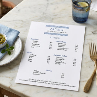 Simple Elegant Greek Restaurant Lunch Menu
