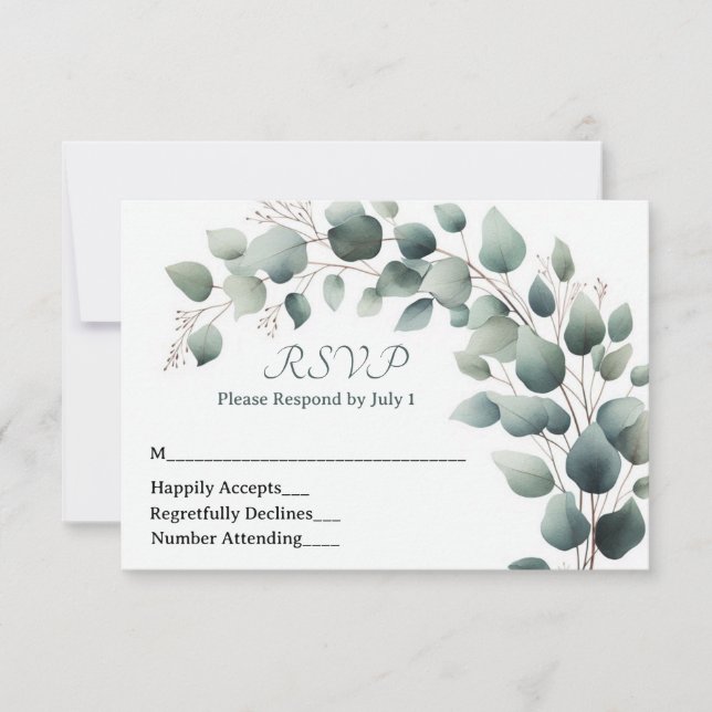 Simple Eucalyptus Wedding RSVP Card (Frente)