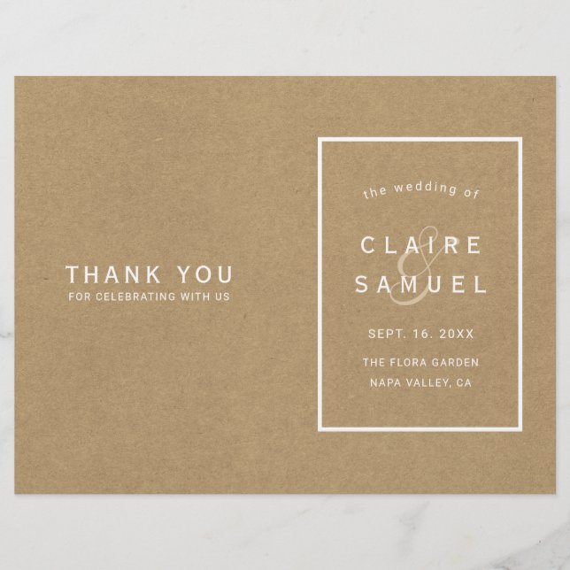 Simple Faux Rustic Kraft Wedding Program (Frente)