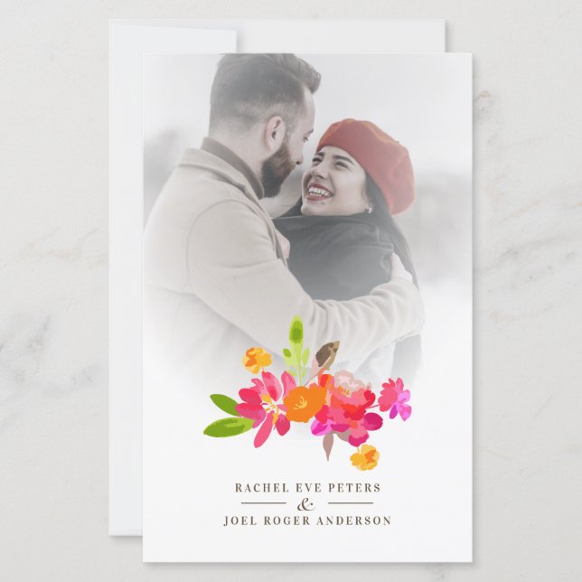 Simple Floral Garland Romantic Photo Wedding (Frente)