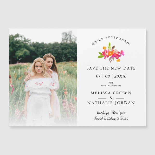 Simple Floral LGBT Engaged Couple Change Date (Frente)