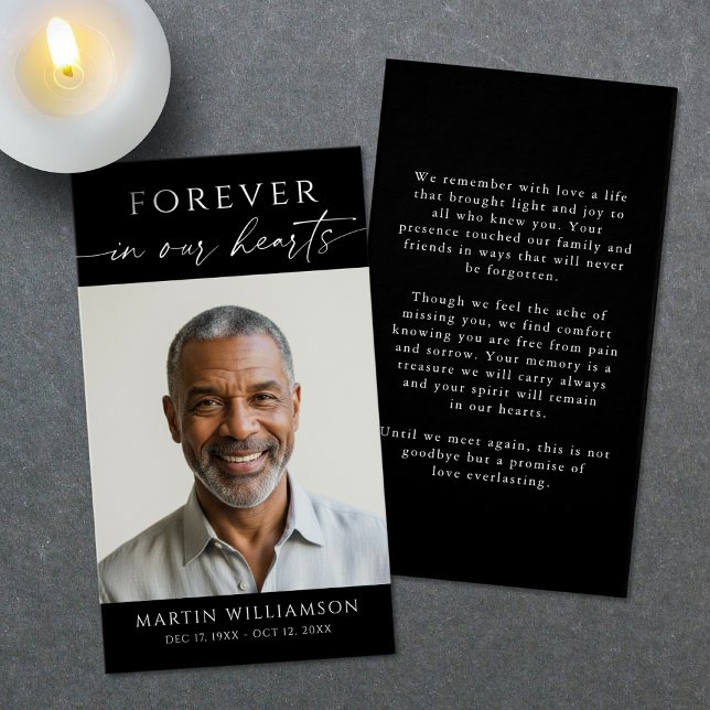 Simple Forever Hearts Photo Funeral Prayer Card (Criador carregado)