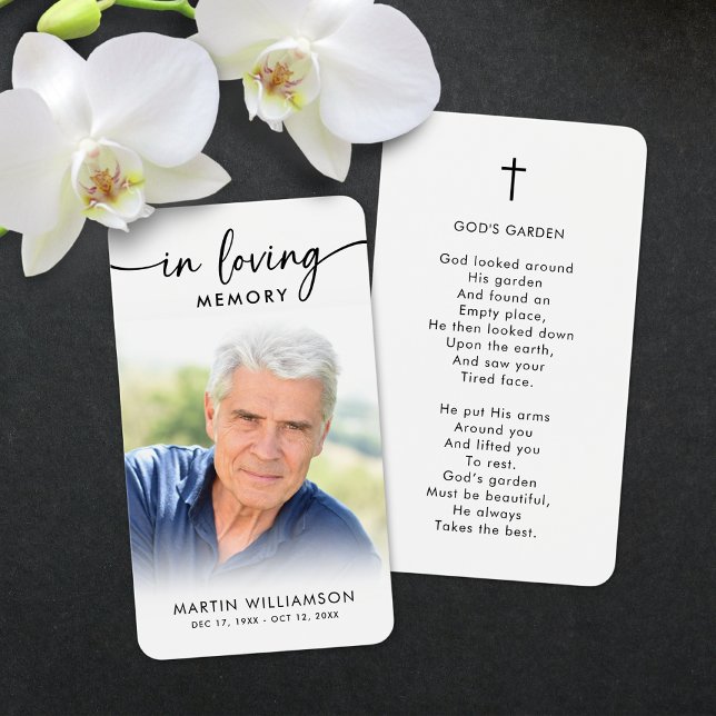 Simple Funeral In Memory Photo Cross Prayer Card (Criador carregado)