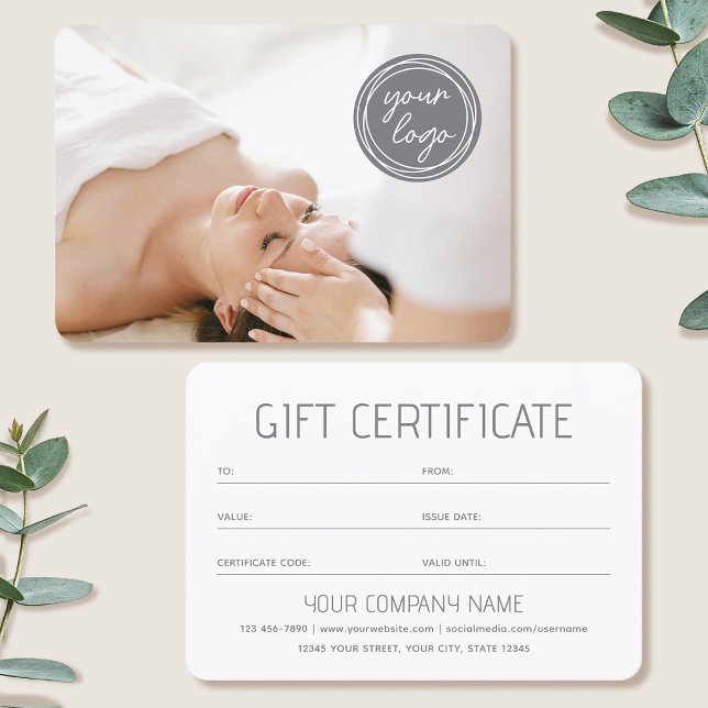Simple Gift Certificate Custom Photo Logo Card (Criador carregado)