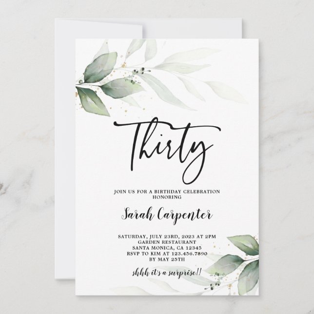 Simple Greenery aniversário de 30 anos convite (Frente)