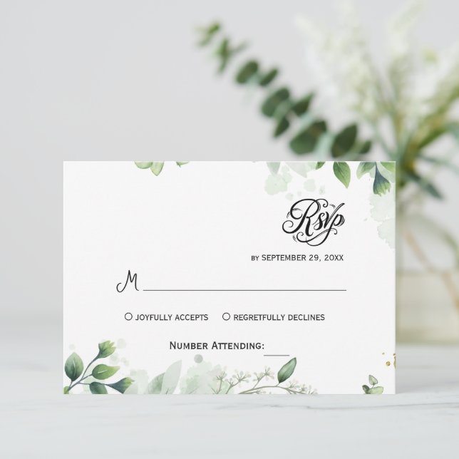 Simple Greenery Eucalyptus RSVP Convite (Em pé/Frente)