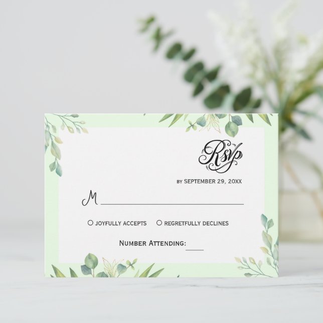 Simple Greenery Eucalyptus RSVP Convite (Em pé/Frente)