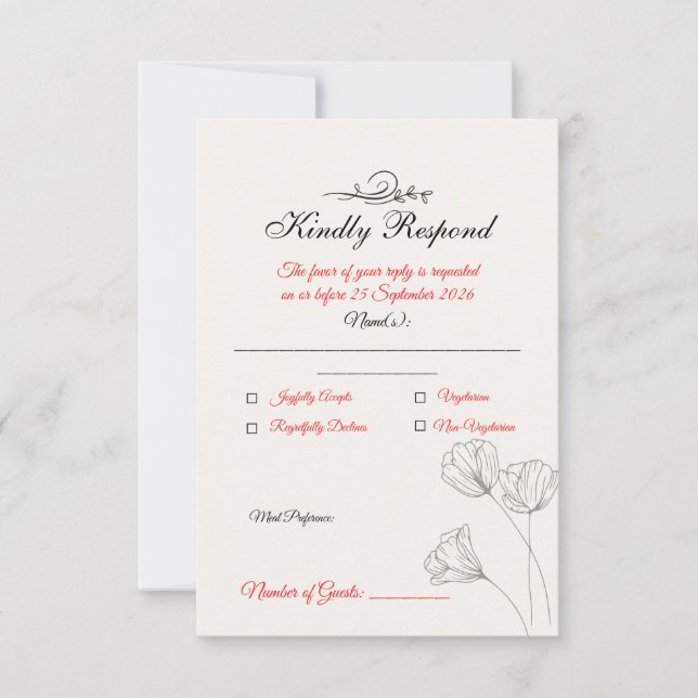 Simple Minimalist Wedding RSVP Card (Frente)