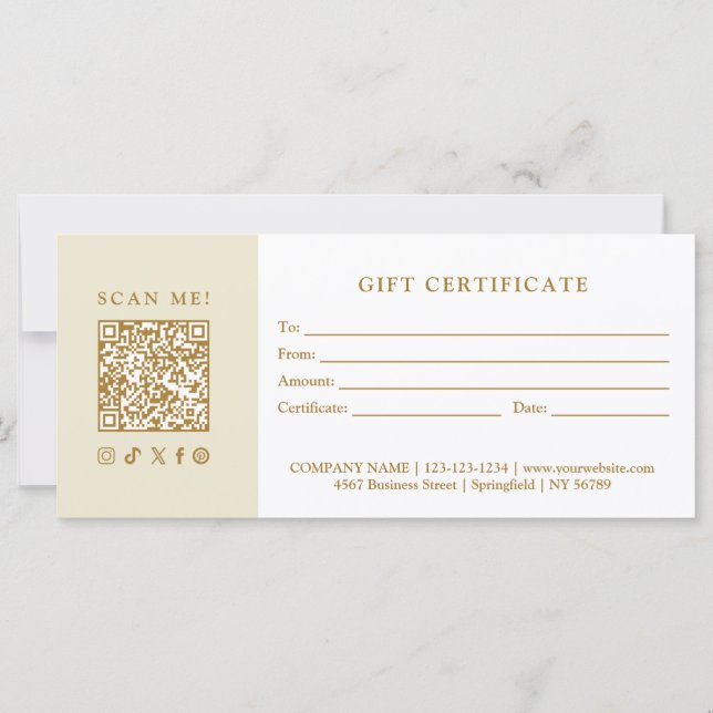 Simple Modern Business QR Code Gift Certificate (Frente)