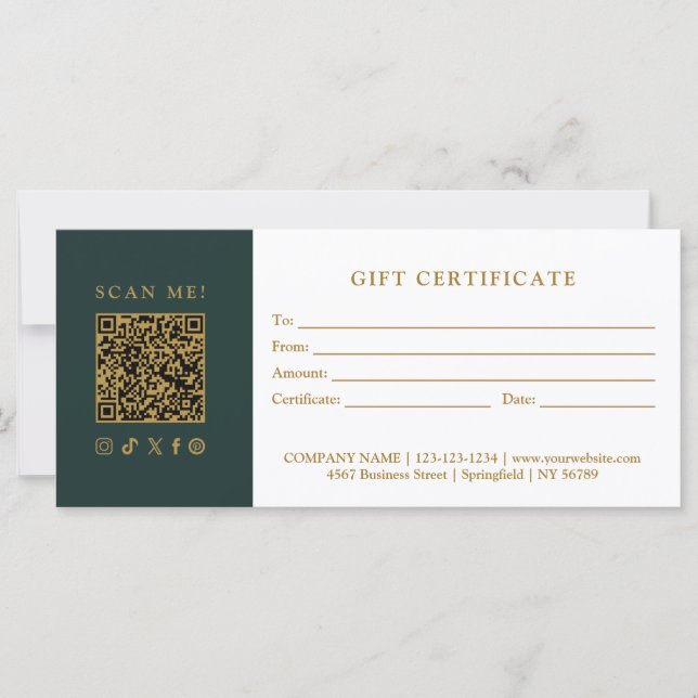 Simple Modern Business QR Code Gift Certificate (Frente)