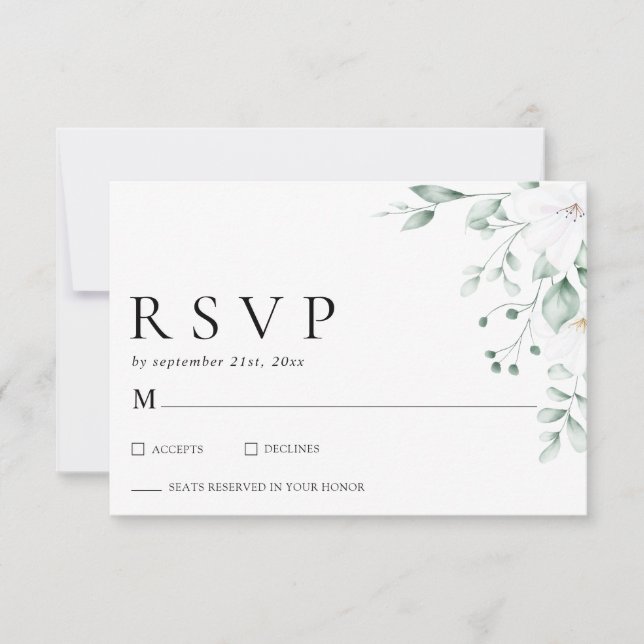 Simple Modern Eucalyptus Greenery Wedding RSVP (Frente)