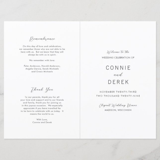 Simple Modern Wedding Program (Frente)