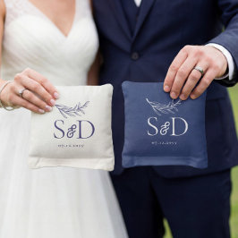Simple Monogrammed White Blue Wedding