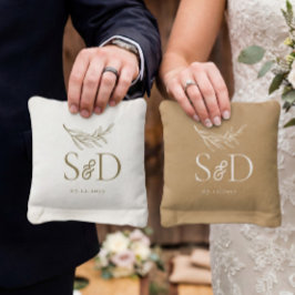 Simple Monogrammed White Gold Wedding