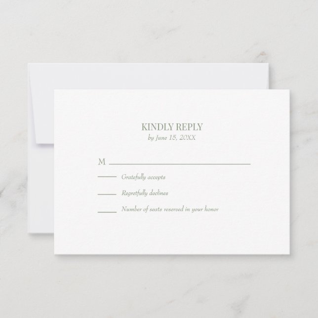 Simple Olive Green Custom Photo Wedding RSVP Card (Frente)