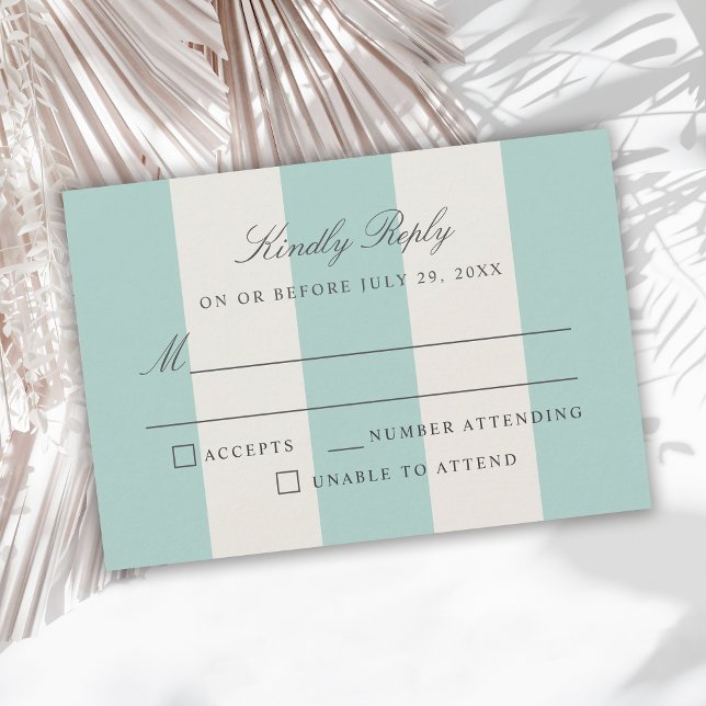 Simple Pale Teal Cabana Stripes Wedding RSVP (Criador carregado)