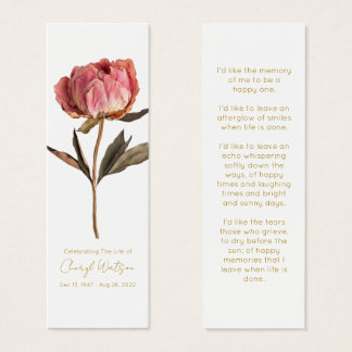 Simple Peony Funeral Memorial Bookmark