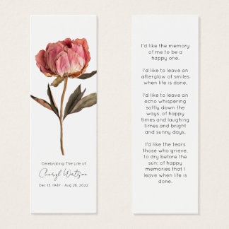 Simple Peony Funeral Memorial Bookmark