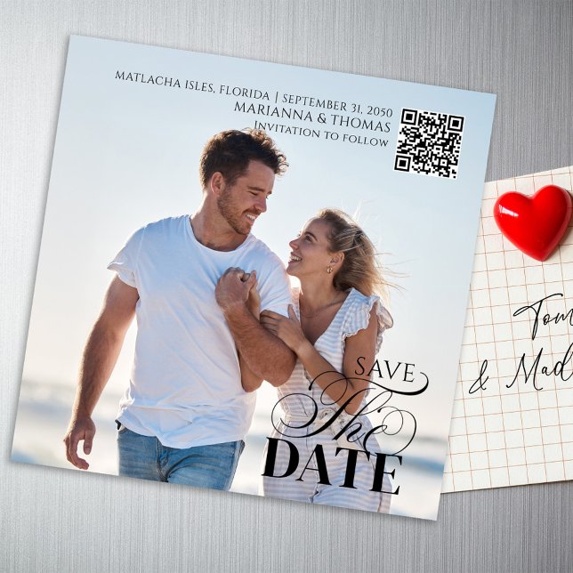 Simple Photo Wedding Save the Date Custom (With a scannable QR code and stylish typography.)