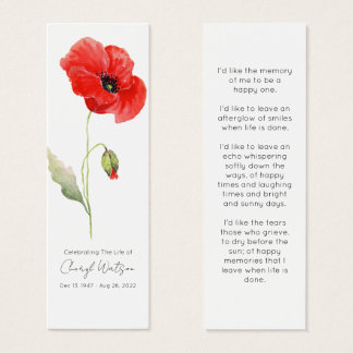 Simple Poppy Funeral Memorial Bookmark