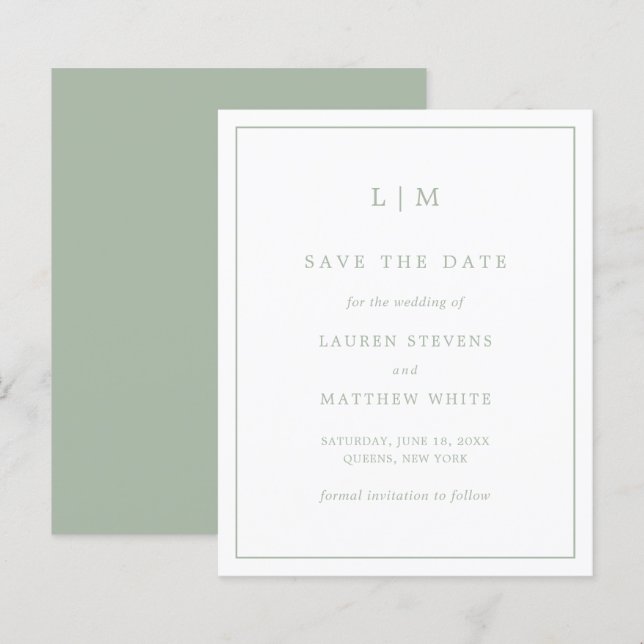 Simple Sage Green Budget Casamento Salve a Data (Frente/Verso)