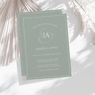 Simple Sage Green Monogramas Convite para Casament