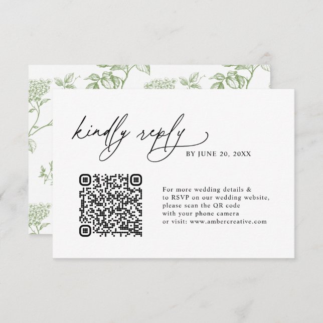 Simple Sage Minimalist QR code Wedding RSVP Cards (Frente/Verso)
