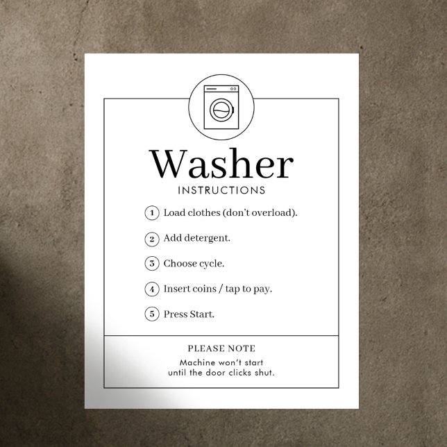 Simple Washer Instructions Laundromat Wall Poster (Criador carregado)