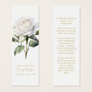 Simple White rose Funeral Memorial Bookmark