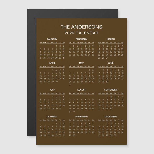Simple Yet Elegant 2026 Calendar | Magnet (Frente/Verso)