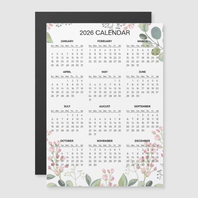Simple Yet Elegant Floral 2026 Calendar  | Magnet (Frente/Verso)