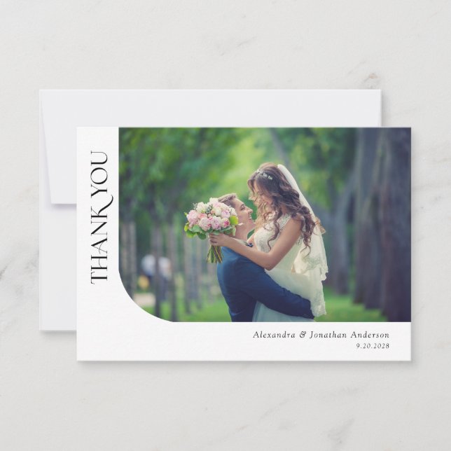 Simples Agradecimento de Casamento com Foto Curva (Frente)