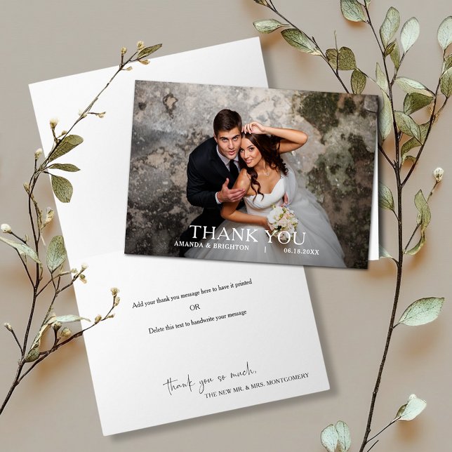 Simples Agradecimento de Foto de Casamento Moderno (Modern simple wedding photo folded thank you notes with our message inside or leave blank)