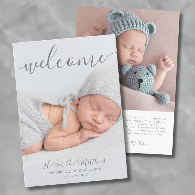 Simples Anúncio de Nascimento com Foto de Recém-Na (Simple Elegant Newborn Photo Birth Announcement)