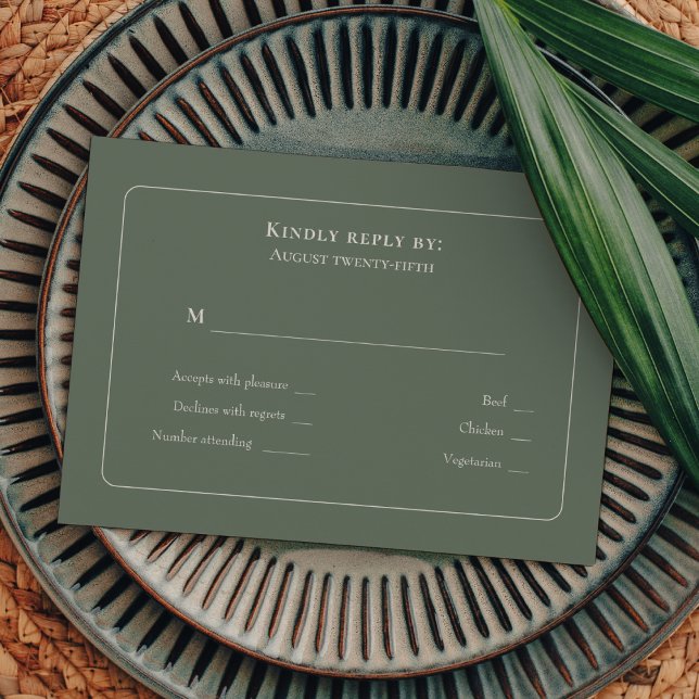 Simples Boho Sage Green Wedding Menu Choice RSVP (Criador carregado)