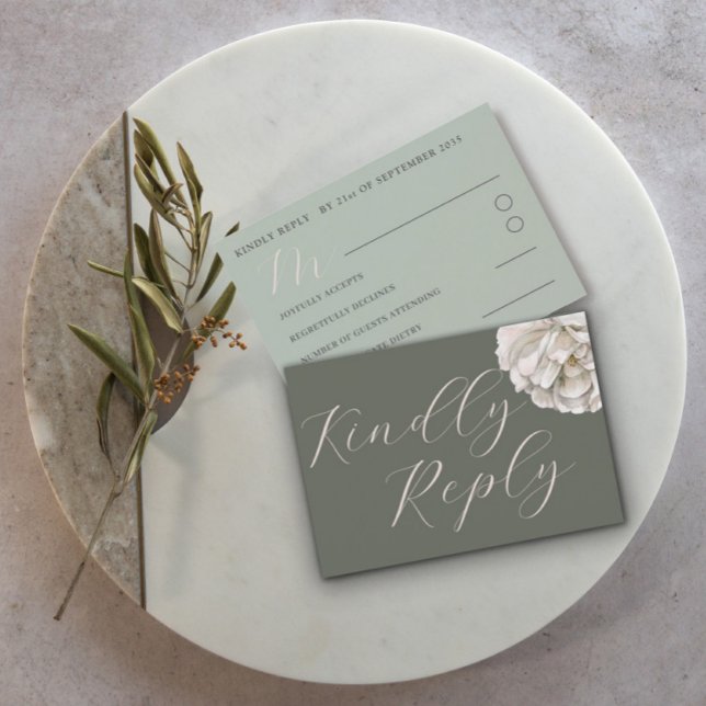 Simples Boho Tropical Verde Musgo Floral RSVP (Criador carregado)