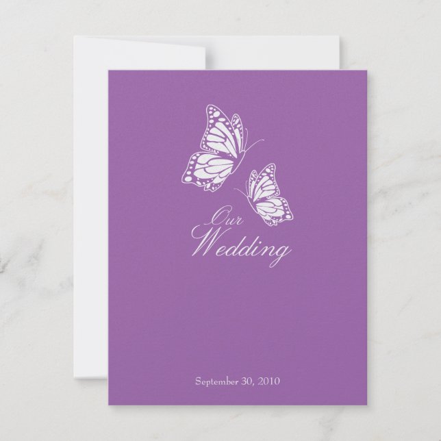Simples Borboletas Violetas Anúncio de Casamento 2 (Frente)