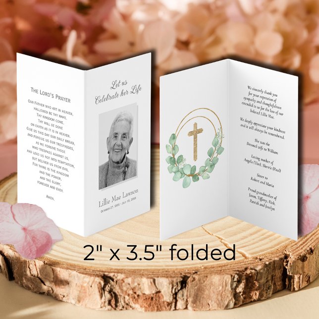 Simples Cartão com fotos de Oração para Memorial F (SMALL folded celebration of life photo tribute prayer cards, 2" x 3.5" finished size)