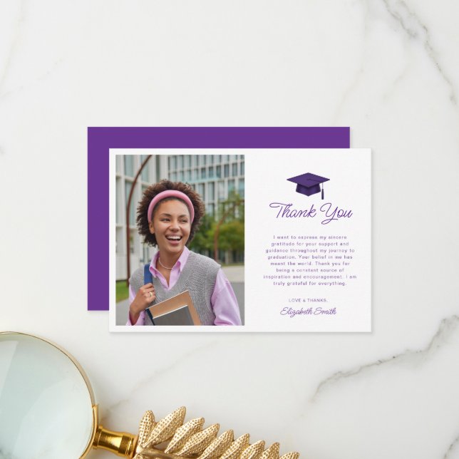 simples cartão de agradecimento de graduação roxo (Frente/Verso In Situ)