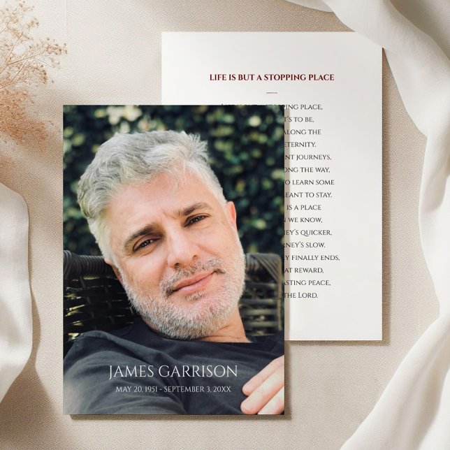 Simples Cartão de Oração Funeral Vermelha com Foto (Criador carregado)