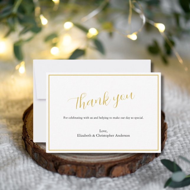 Simples Cartões de agradecimentos de Casamento Neg (Black Gold Classic Script Wedding Thank you card)