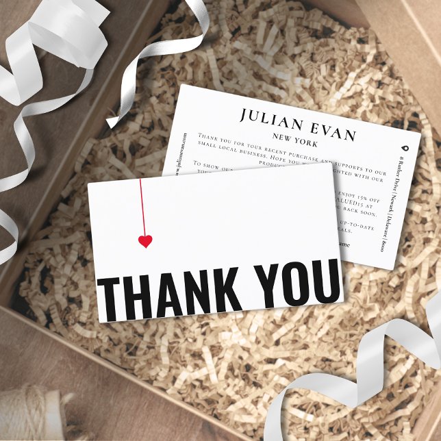 Simples Cartões de agradecimentos vermelho preto e (Simple Red Heart Black and White Thank You Card for Business)