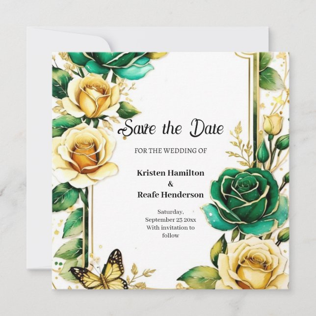 Simples Casamento Floral Salve o Cartão de Data (Frente)
