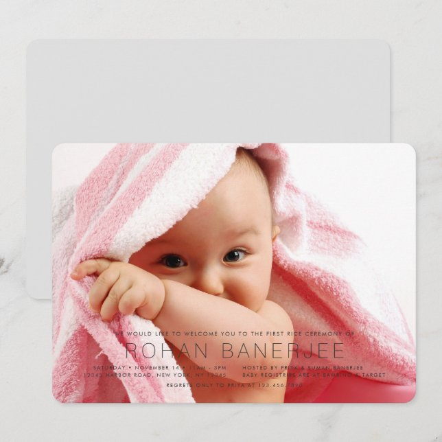 Simples Cerimônia de Primeiro Arroz Convite Annapr (Frente/Verso)